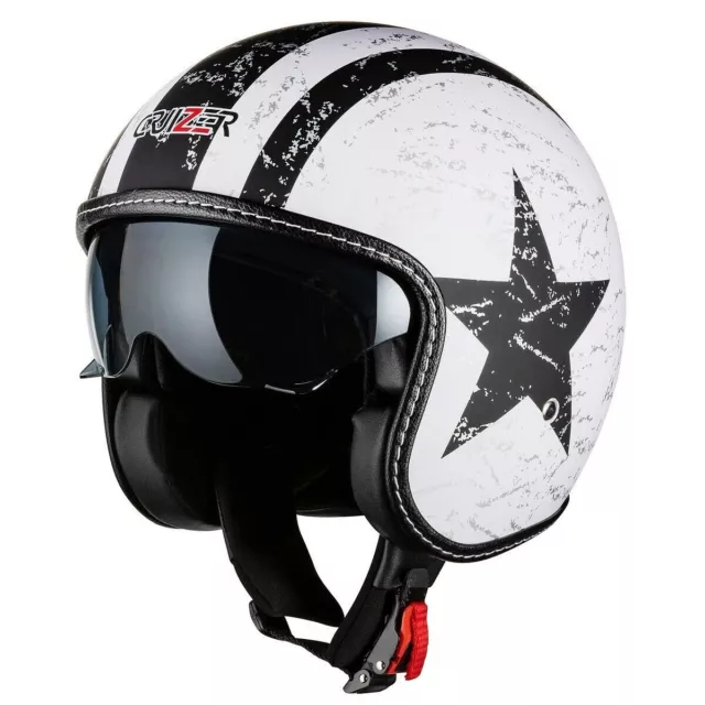 Casco moto Demi Jet Custom Scooter Omologato Bianco Stella Bandit visiera sole a