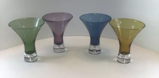 VTG  Artland Celebration Set of 4 Jewel Tone Martini Glasses Bubble Base Barware