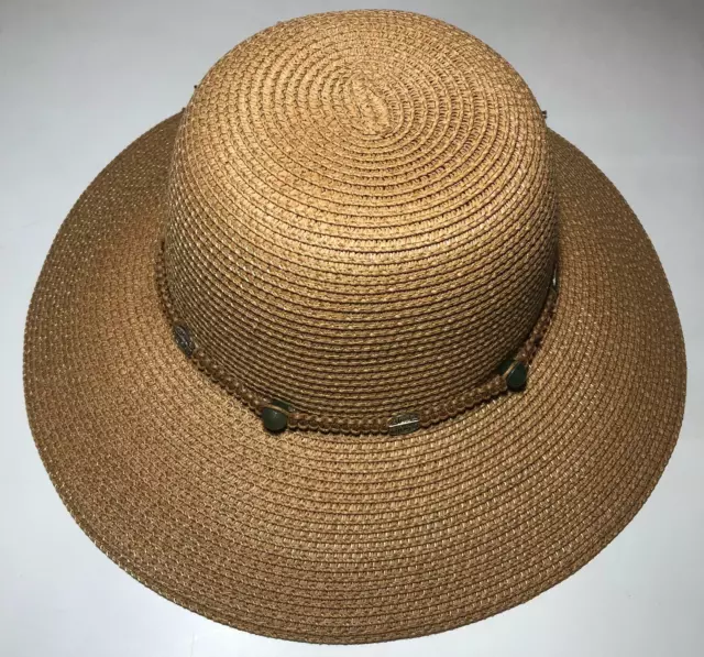 Beach Packable Aztec Beads Stones Brim Paper Straw Floppy Women's Hat SPF50