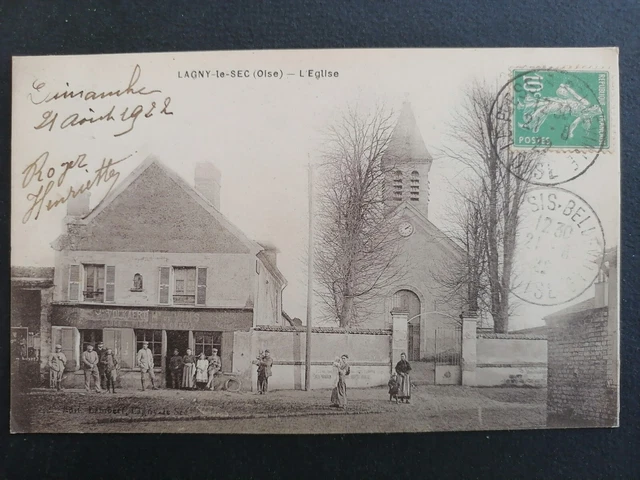 cpa Rare LAGNY le SEC (Oise) L'EGLISE Café Marchands de VINS Maison VOLKAERT