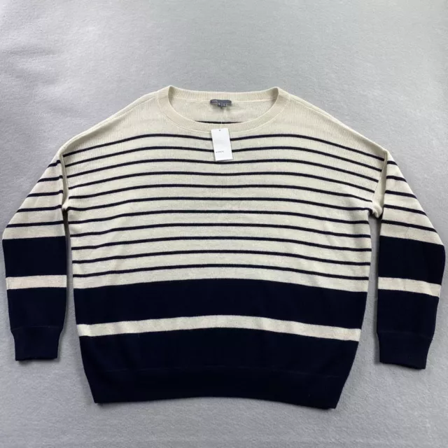 Vince Sweater Womens Extra Large Ivory Blue Striped Cashmere Comfort Casual