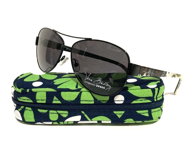 New Vera Bradley Vb Adrian Black Authentic Aviator Sunglasses 58-12-135 W/ Case