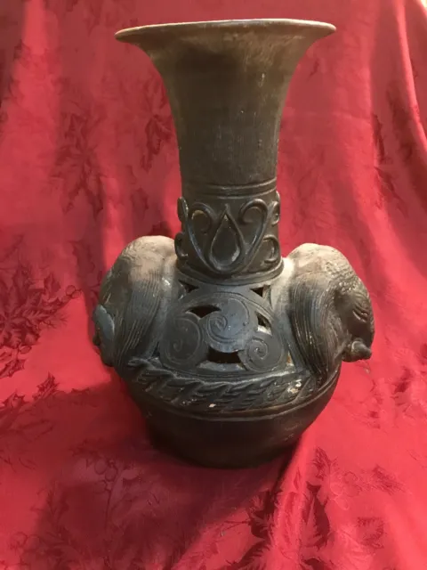 Asian Terracotta Vase Urn With Elephant Heads 13.75”