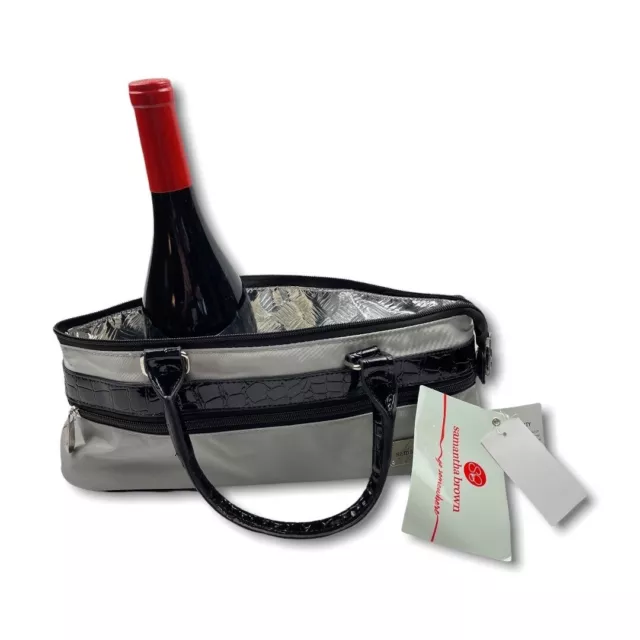 Samantha Brown Insulated Wine Purse Travel Bag Silver & Black w/Corkscrew NWT