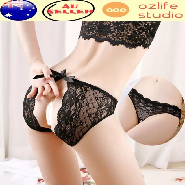 Women Lace Panties Open Crotch Thongs G-String Sexy Lingerie Briefs Underwear