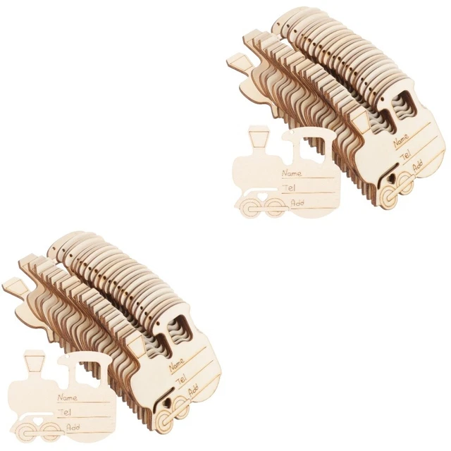 50 Pcs Train Name Tag Wooden Ornament DIY Gifts Unfinished Slice Laser Cutting