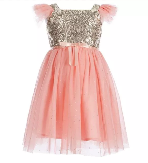 Popatu peach/gold glitter & sequin dress girls size 6