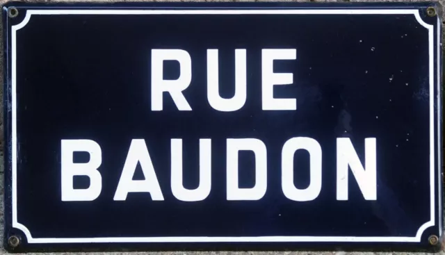 Old vintage blue French enamel street sign road plaque plate Théodore rue Baudon