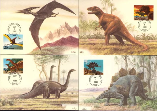 US FDC #2422-2425 Fleetwood Maximum Card 1989 Buena Vista FL Dinosaurs SET OF 4
