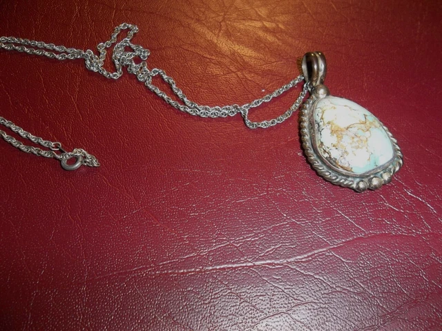 Native American Native 1 1/4" turquoise pedant w/24" chain signed Paul Stewart