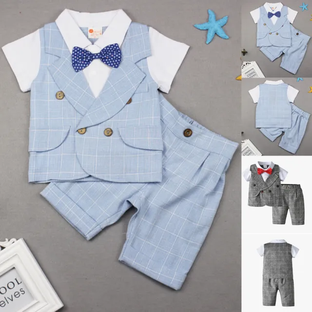 Baby Boy Gentleman Outfit Bow Tie Vest Top Pants Set Party Wedding Formal Suit