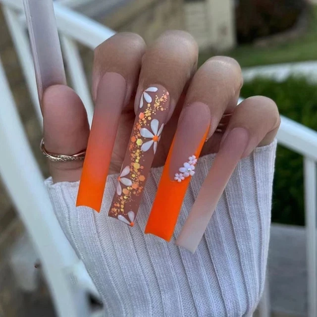 Chrysanthemum Fake Nials Long Square Press on Nails New Nail Tips  Women Girls
