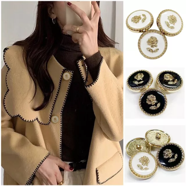 6pcs Rose Metal Flower Buttons for Women Dress Coat Suit Cardigan Sewing BuD-YB