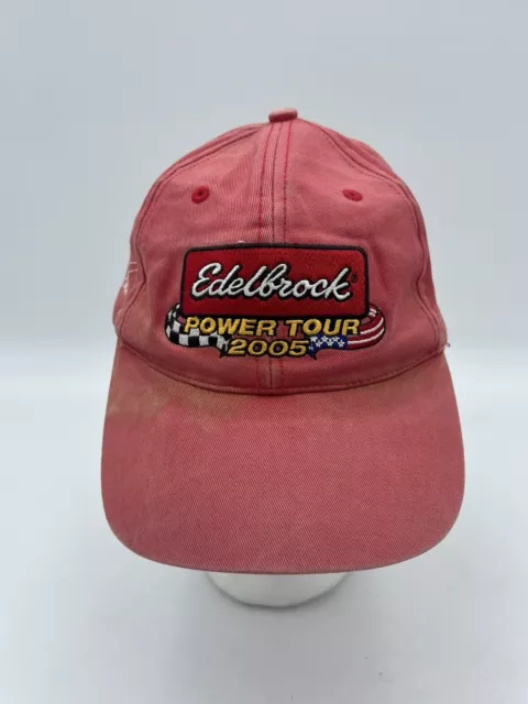Vintage Edelbrock Ball Cap Red Hotrod Power Tour 2005 Hat Strapback Used Rare