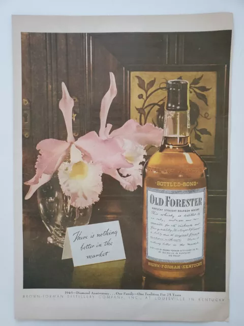 Brown-Forman Distil Old Forester Bourbon Whiskey Orchid 1945 Vintage Print Ad