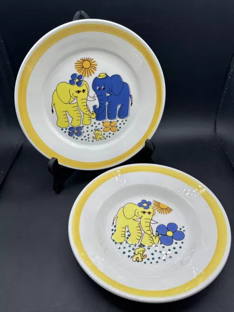 Vtg Stavangerflint Inger Waage Lillefant Elephant Kids 2 Piece Plate & Bowl Set