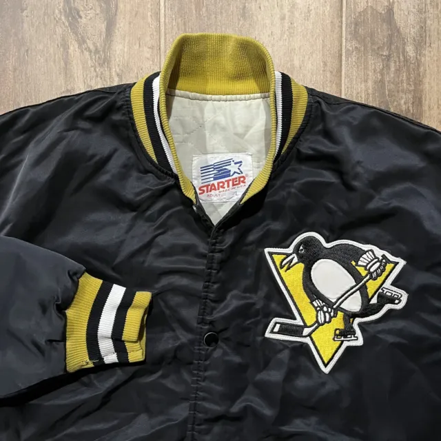 Vintage Made In USA 80s Pittsburgh Penguins NHL Satin Bomber Starter Jacket