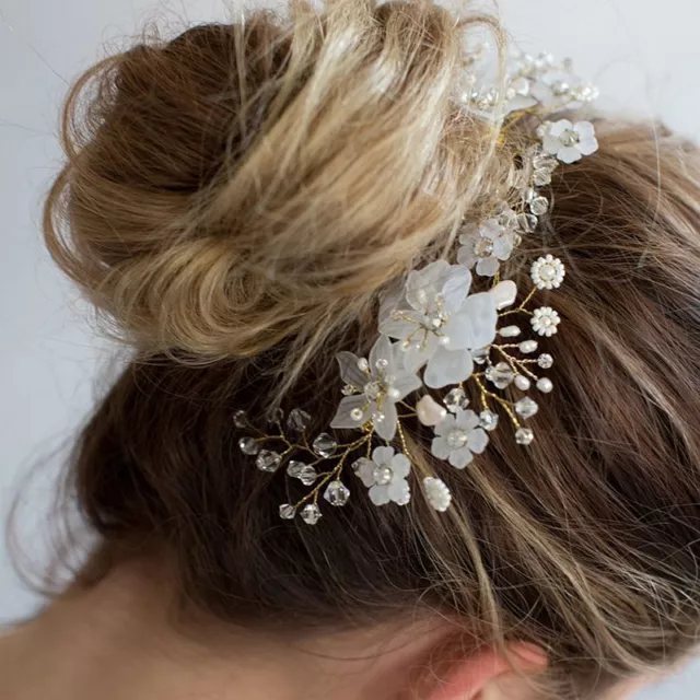 Wedding Bridal Handmade Flower Hair Comb White Pearl Bead Hair Piece Headdress