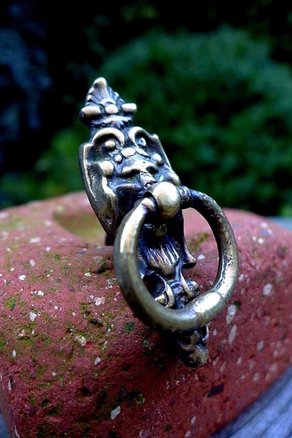 Vintage Solid Brass Small Lion Head Pull Ring Handle Knob Project Door Drawer