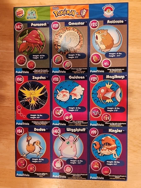 uncut burger king pokemon cards BURGER KING POKEMON MASTER TRAINER CARDS, UNCUT SHEET # 12