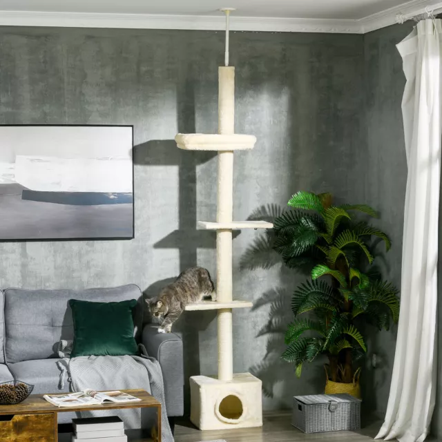 Floor to Ceiling Cat Tree with Scratching Post House, Beige