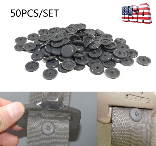 50x Gray Snap-On Seat Belt Buckle Button Stop Universal Fit Seatbelt Stopper Kit