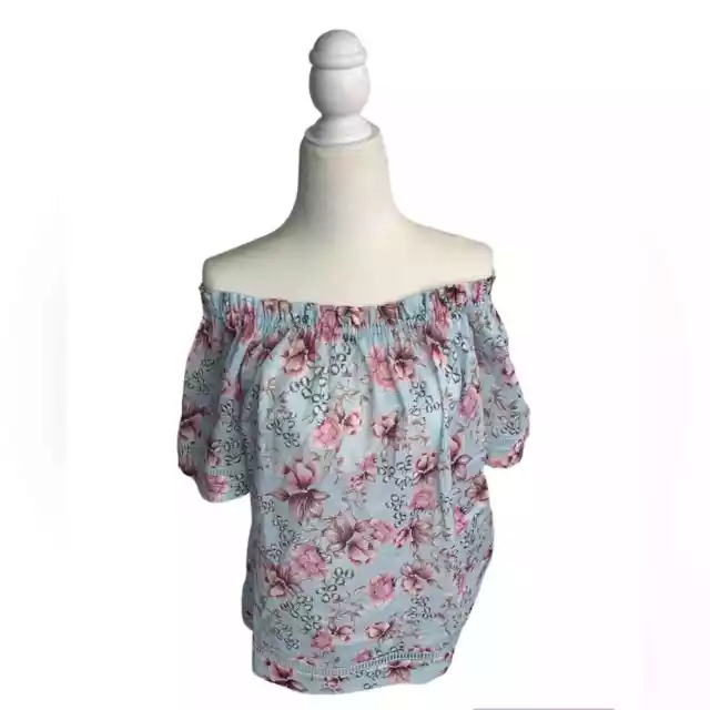 Seafolly Australia Women's Off the Shoulder Pastel Floral Cotton Blouse Top sz S