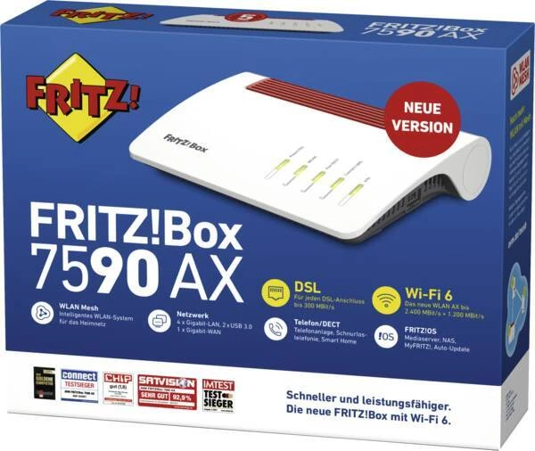 NEU AVM FRITZ!Box 7590 AX v2 (Wi-Fi 6 Router mit 2.400 MBit/s) DSL Router OV