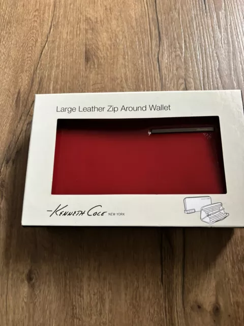 Kenneth Cole Reaction Wallet Women Clutch Red Patent Leather Zip Around NEW