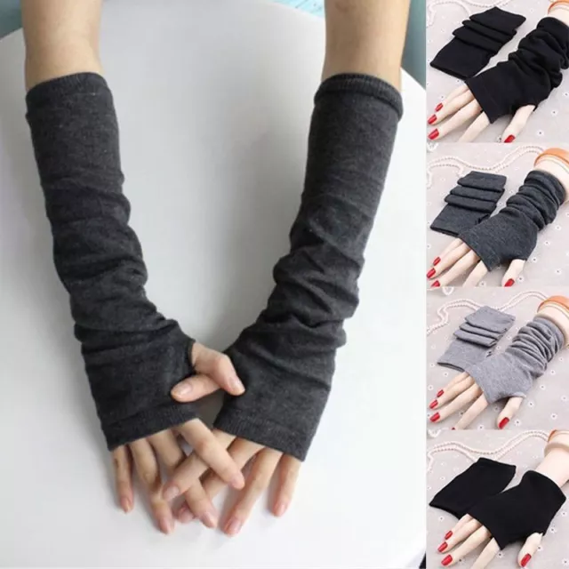 Women Wrist Arm Hand Warmer Ladies Winter Knitted Long Fingerless Mitten Gloves