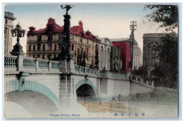 c1910 Scene at Nippou Bridge and River Tokyo Japan Antique Unposted Postcard