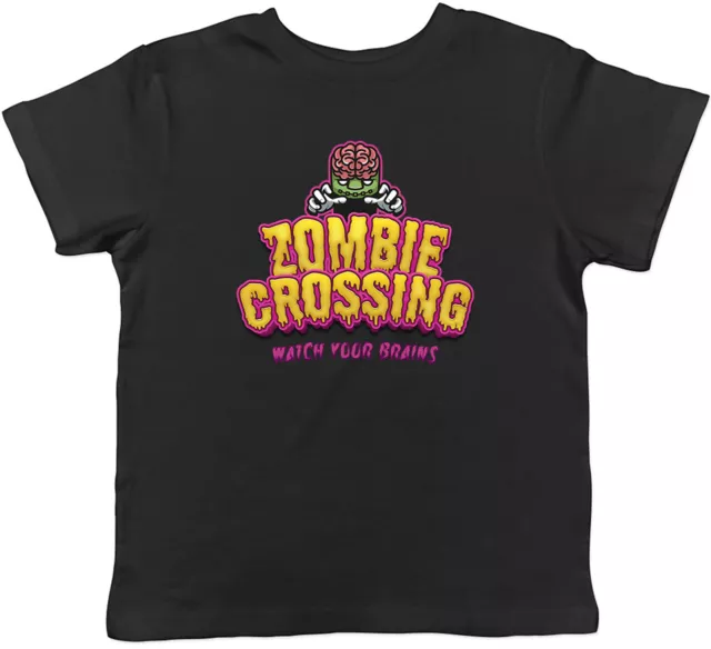 Funny Zombie Crossing Kids T-Shirt Watch Your Brains Halloween Children Boy Girl