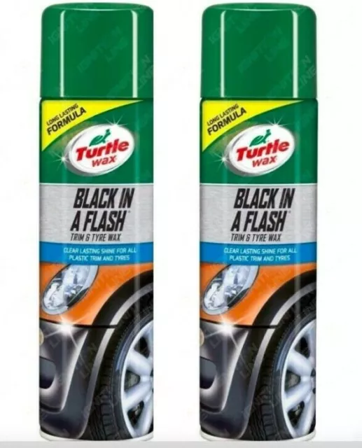 2 x Turtle Wax Black In A Flash Trim & Tyre Wax Car Exterior Plastic Shine 500ml