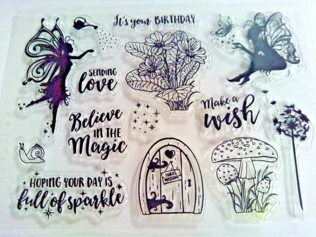 14 Clear Silicone Stamp Fairy Door Toadstool Sentiment Wish CardMaking Scrapbook
