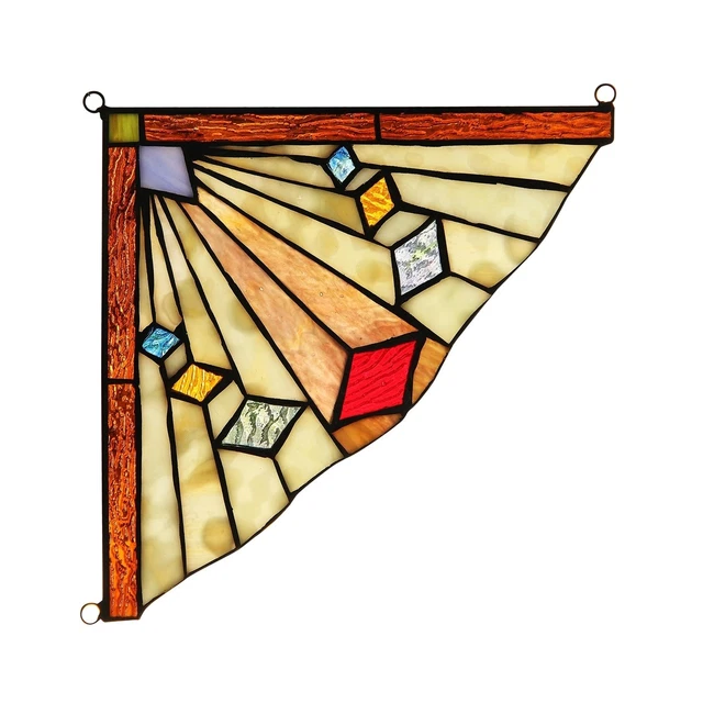 Stained Glass Corner Mission Style Window Panel 8 X 8 Handcrafted Art Glass