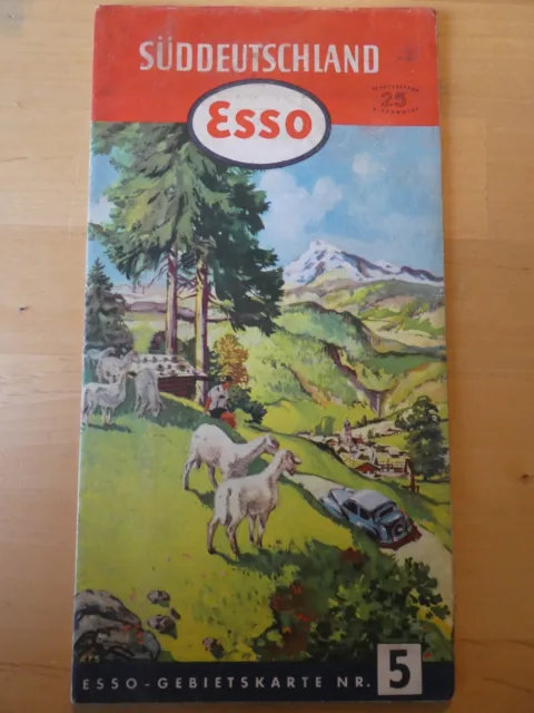 ESSO  Landkarte Bildkarte  1952 Süddeutschland Gebietskarte Nr. 5