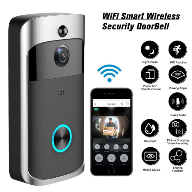 Smart Doorbell WiFi Wireless Intercom Video Security Camera Door Ring Bell Black