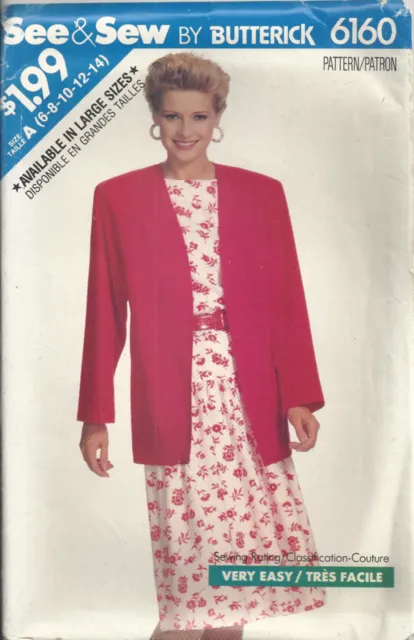 BUTTERICK See&Sew 6160 MISSES' SIZE 6-14 JACKET & DRESS SEWING PATTERN VINTAGE