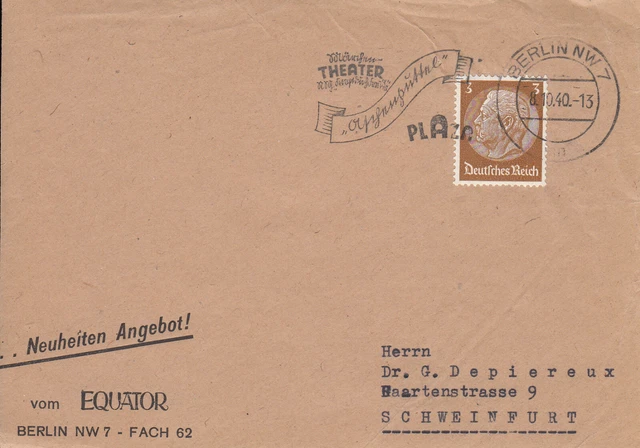 Post Deutschland Deutsches Reich Ausschnitt, Berlin 08.10.40