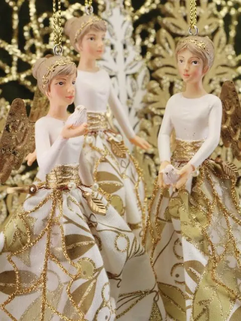 Gisela Graham Gold Holly Angel Christmas Tree Decoration Fairy Glitter Vintage