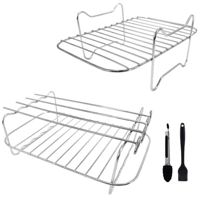 3 Rack Impilabili In Acciaio Inox Per Friggitrice Ad Aria - Quadrati