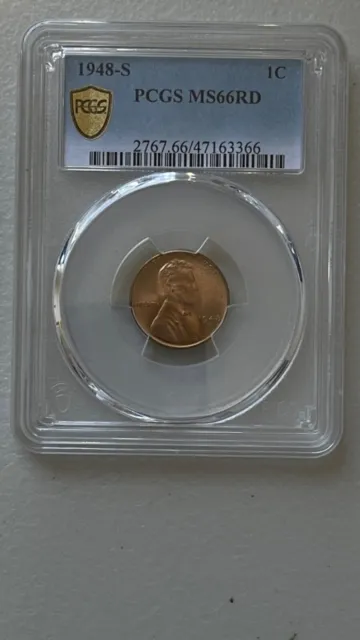 1948-S Superb Gem BU PCGS MS66 RD Lincoln Cent Blazing Luster, Full Red, Color!