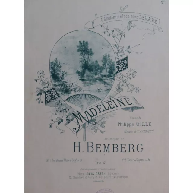 BEMBERG Herman Madeleine Chant Piano ca1893