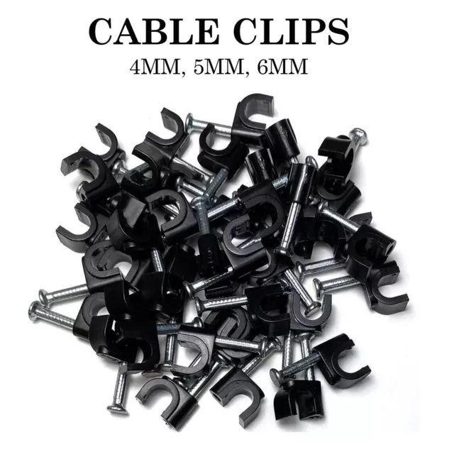 Round Cable Clips Wall 4mm 5mm 6mm 7mm 8mm 9mm 10mm 12mm White Black Nail Plugs