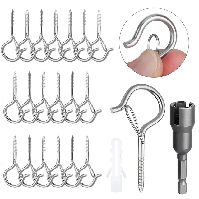 Vis Crochet Ruikdly Crochet Inox à Visser 12 Pièces Avec Boucle De Sécurité - Crochet De Plafond En Bois Pour Suspendre Paniers à Plantes, Mangeoires à Oiseaux, Lanternes, Tasses Queue De Cochon
