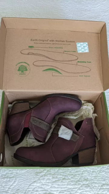 NIB Earth Origins Ariel Faux Suede Burgundy  Ankle Boot Size 7M