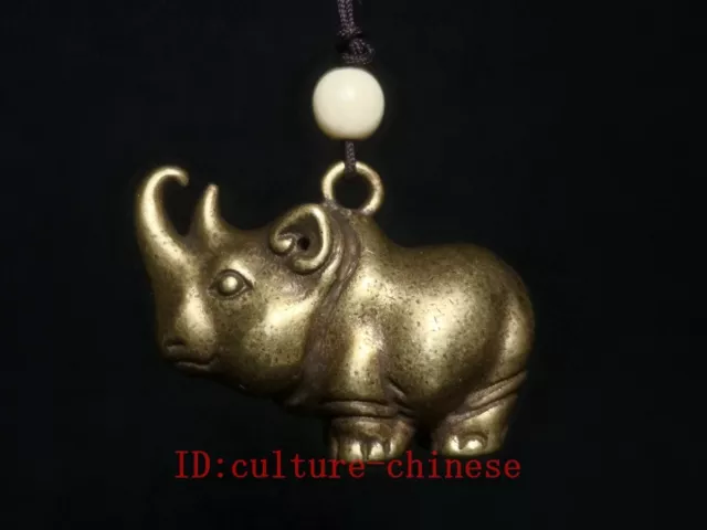 Chinese Bronze Carving rhinoceros Statue auspicious necklace pendant Old Gift