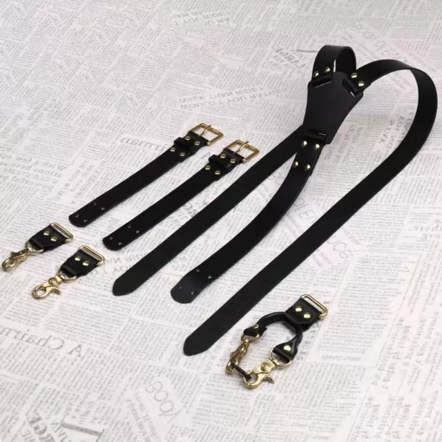 US PU Leather Suspenders Straps Loops Duty Suspenders Buckles Y-back Adjustable 2