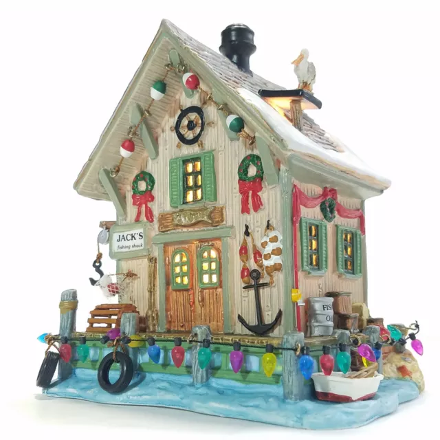 Beauty Restored Lemax 2002 Jacks Fishing Shack Plymouth Corners #25701 Retired