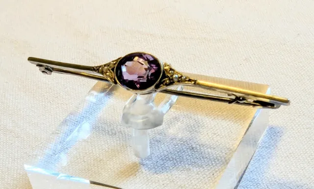 Antike Silber Brosche mit Amethyst und Saatperlchen. Um oder vor 1900! 3